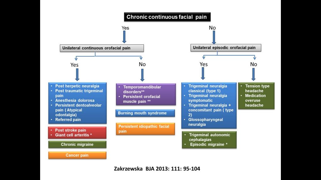 Diagram of facial pain types please email for an accessible version