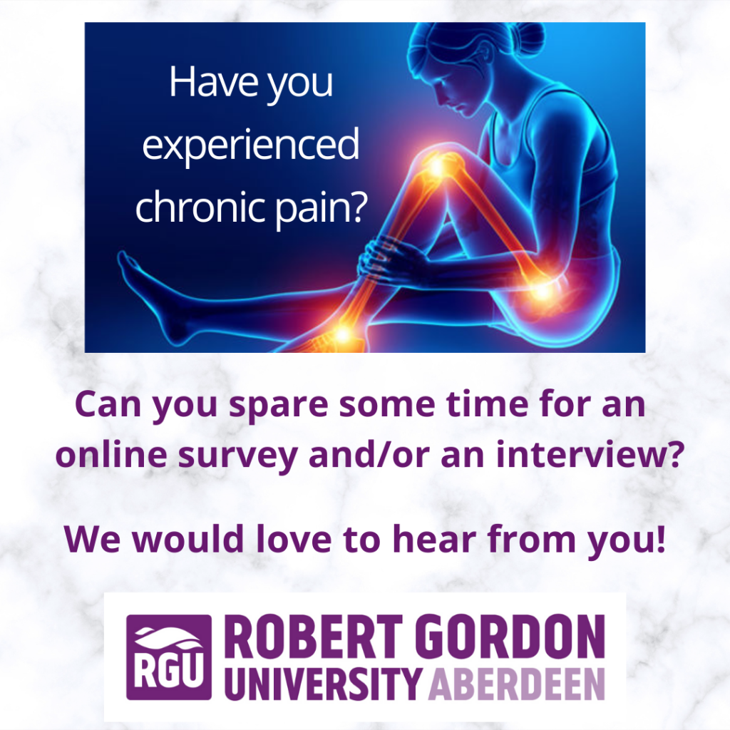 Can you spare 10 minutes for a survey on chronic pain? Researchers at Robert Gordon University are looking for adults with arthritis, chronic low back pain, chronic headaches, or any other chronic pain. The aim of the research is to understand preferences around peer support and to help develop future peer support interventions.
